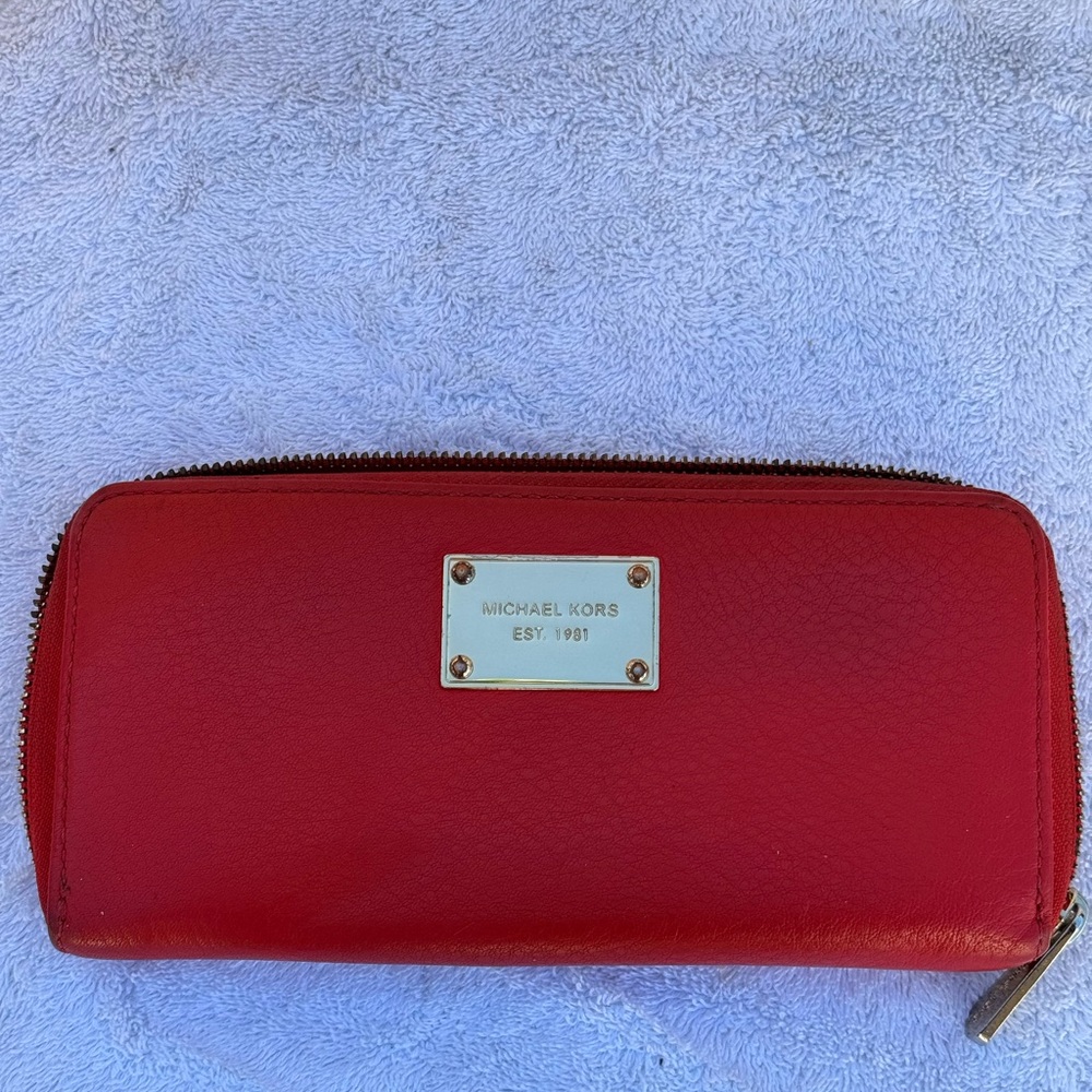 Michael Kors Orange Leather Wallet with Metallic Accents